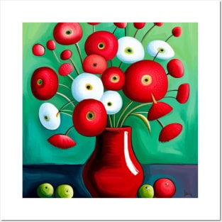 Cute Abstract Flowers in a Red Vase Still Life Painting Posters and Art